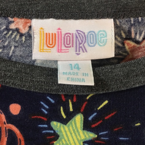 LuLaRoe Sloan Junior Fireworks Print Baseball Style T-Shirt Size 14 - Picture 10 of 11